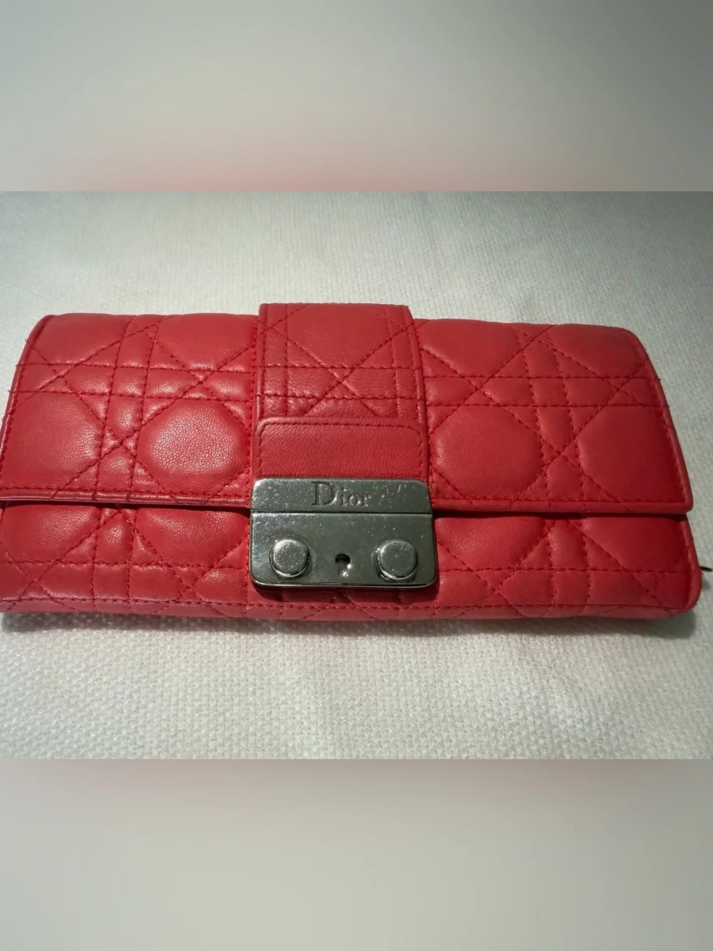 Dior Miss Dior Cannage Long Wallet Lambskin Coral Pink with Silver Hardware